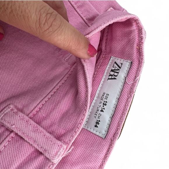 ZARA 13-14 Girls Denim Chino Wide Leg Utility Pink Trouser Jeans - Picture 3 of 6